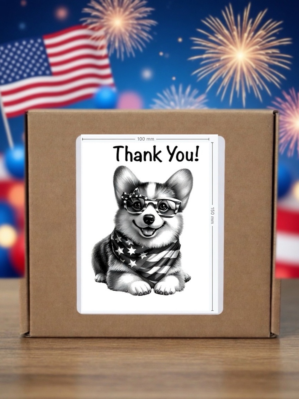 Patriotic Corgi Thank You Stickers 
4”x6”-100ct.
